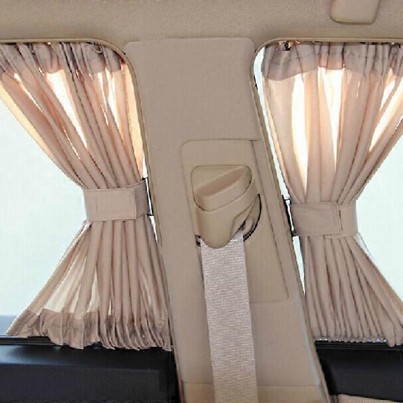 2 x 50L Stretchable Plastic Rail Car Side Window Sunshade Curtain Auto Window Sun Visor With Elastic Cord - Black/Beige/Gray