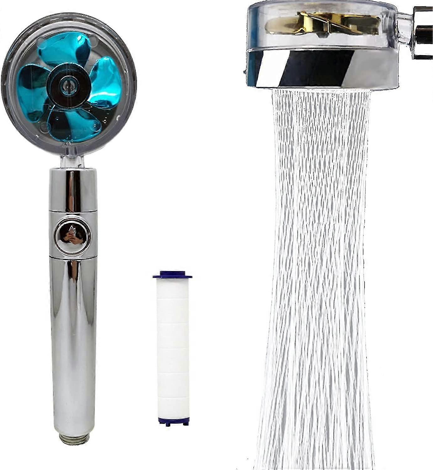 High Pressure Shower Heads, Turbo Propeller Driven Shower Head With Filter And Pause Switch, Easy Install Handheld Turbocharged Shower Head 360 Degree