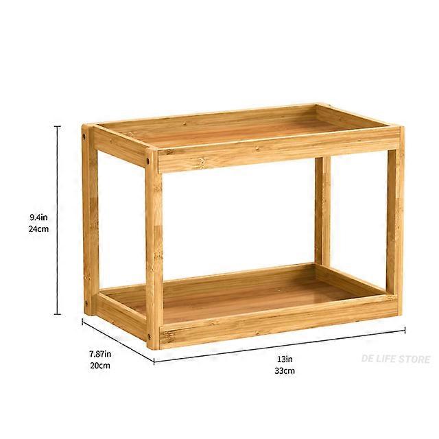 Double Layer Bamboo Bathroom Accessory Shelf For Shampoo Skincare Cosmetic Bathroom Accessory Countertop Storage Rack Bathroom Accessory Organizer