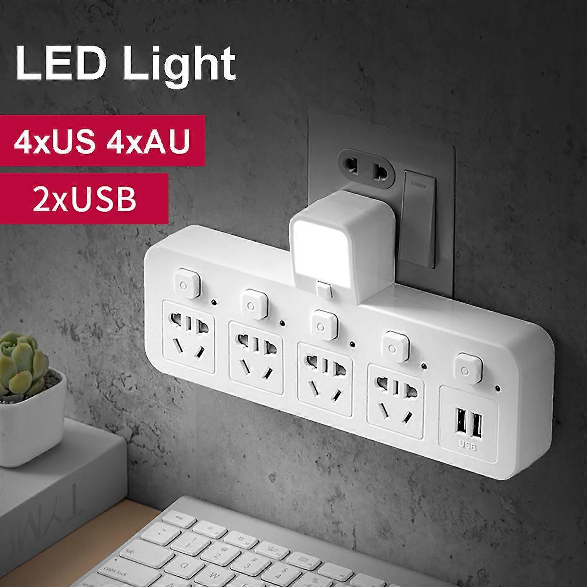4-way plug extension household multi-function socket USB multi-plug wall socket extension with independent switch and LED light