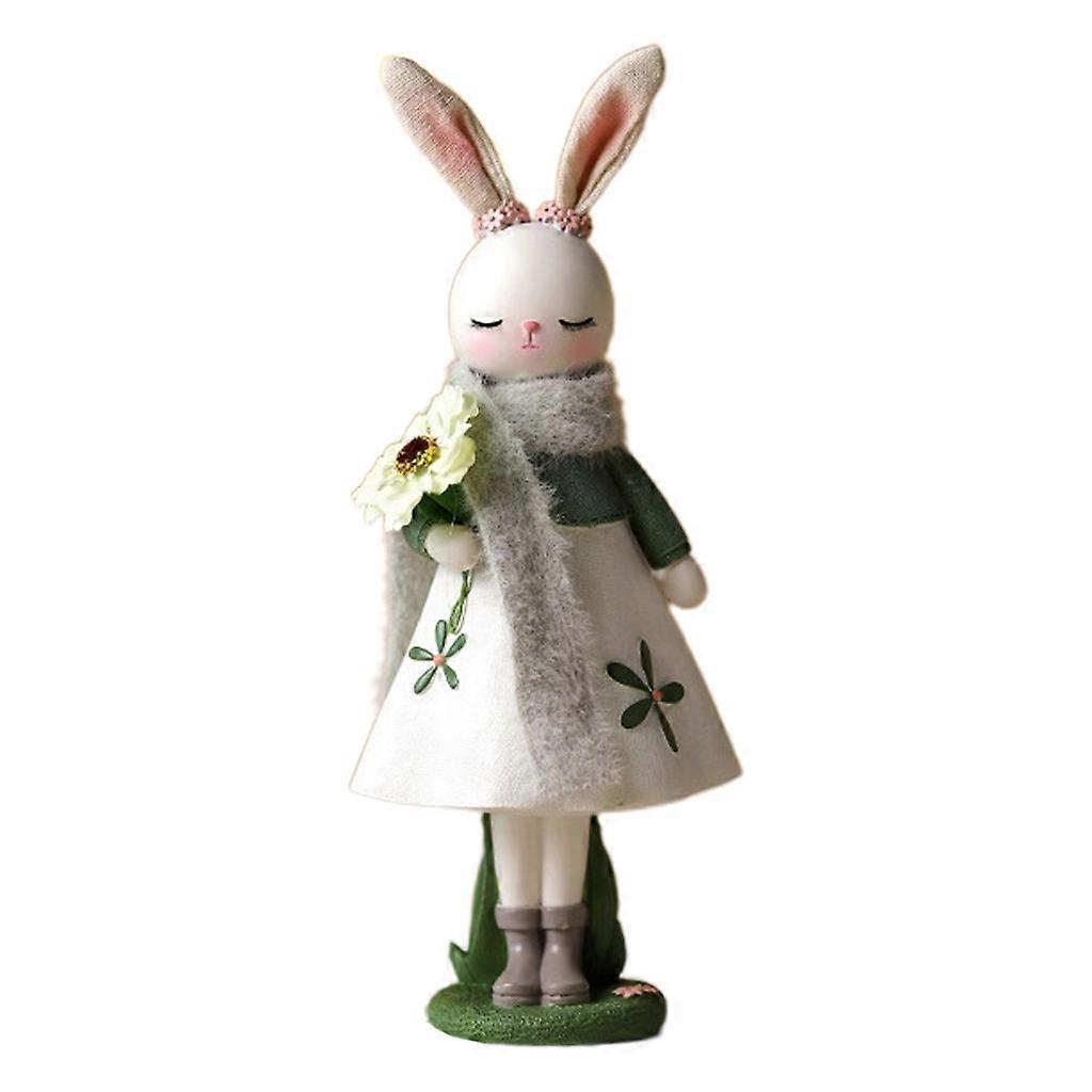 Easter Bunny Figurine Resin Rabbit Scarf Statue Easter Party Background Decor