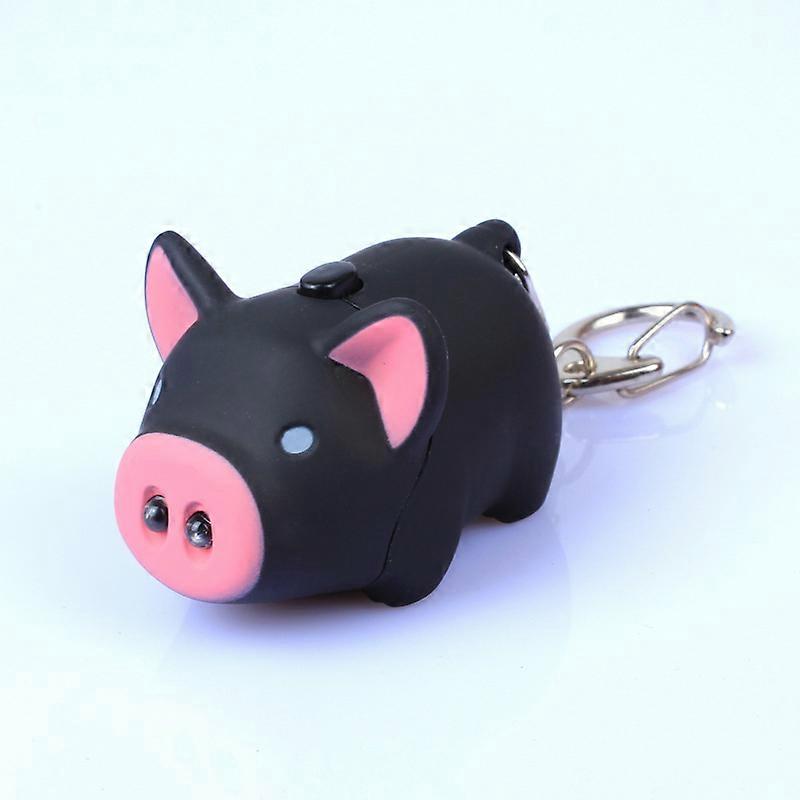 2pcs (Black) Animal Glow in the Dark Keychain - Cute Pig LED Keyring - Cartoon Key Pendant - With Torch Sound - Keyring for Kids - Suitable for Handba