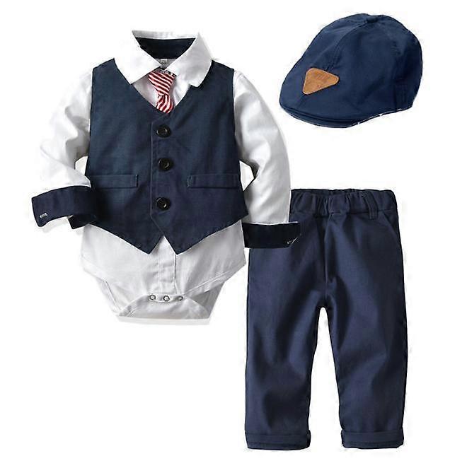 Babykläder Nyfödd Pojke Kläder Romper + Väst + Mössa Formella Kläder Outfit