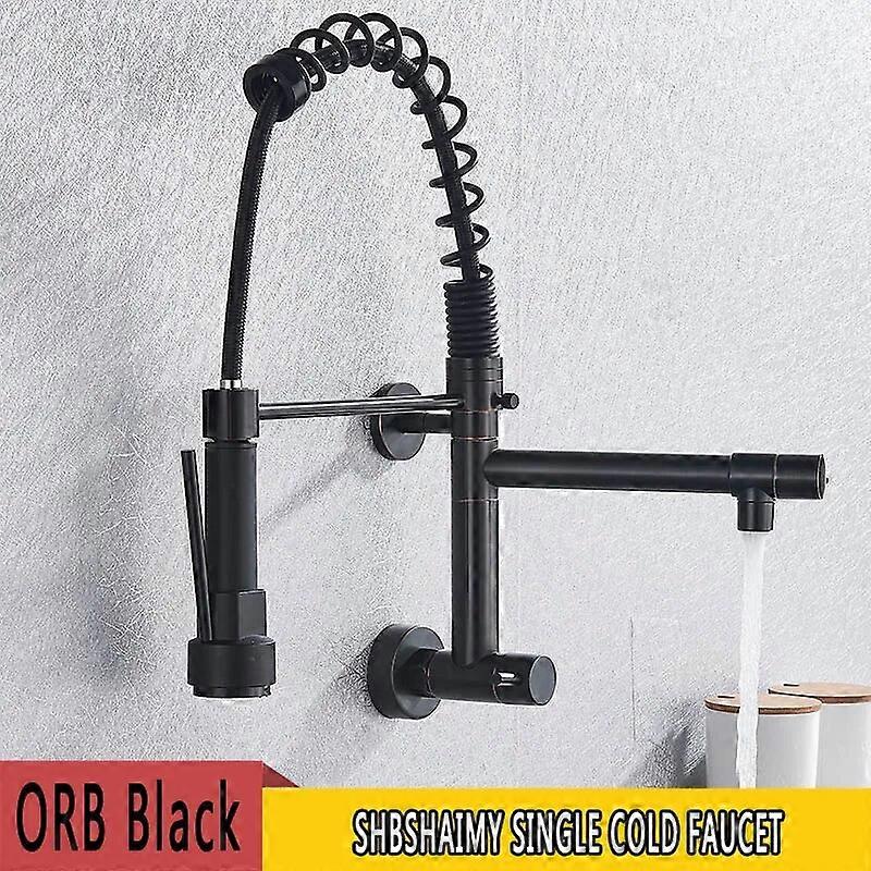 SHBSHAIMY Spring Matte Black Kitchen Faucet Pull Down Chrome Single Cold Wall Mounted Kitchen Taps Dual Function Sprayer Taps