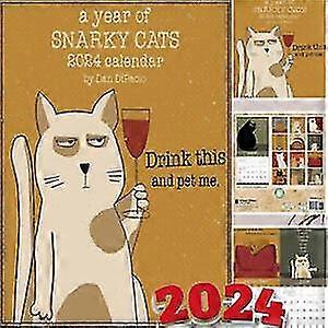 A Year Of Snarky Cats 2024 Wall Calendar,100% New