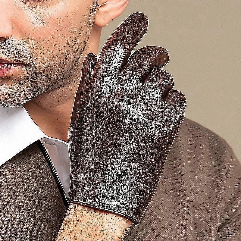 Lammfell Leder Handschuhe Herren Fahrhandschuhe Dünne atmungsaktive Touchscreen Männliche Fäustlinge Yalo