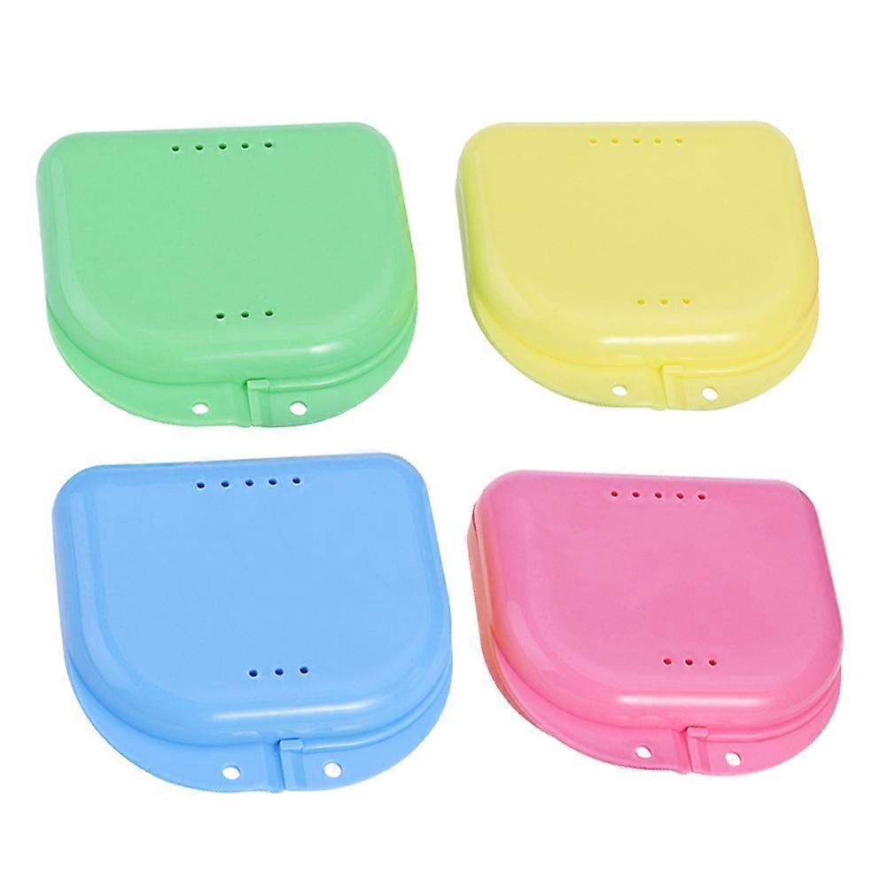 4Pcs Retainer Cases Orthodontics Storage Boxes Denture Cases (Random Color)
