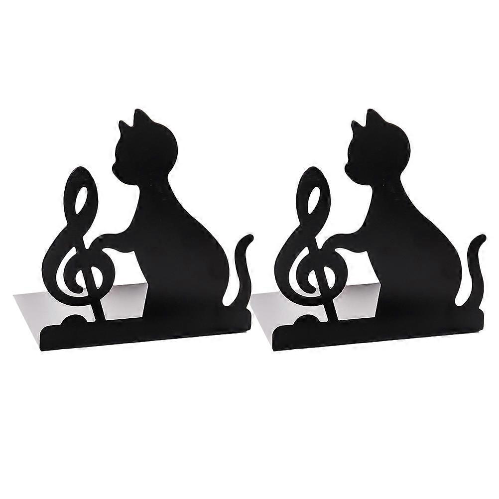2pcs Cat Pattern Iron Bookends Practical Simple Book Ends Book Supports Rack Desktop Organizer Magazines Stand for Office School Black