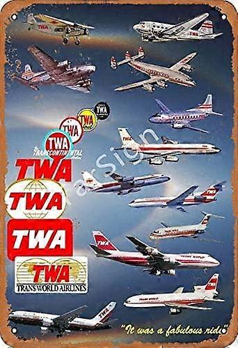 Placa de Decoração de Parede Vintage TWA Airplanes Placa de Decoração de Metal Sinal de Lata 8x12 polegadas