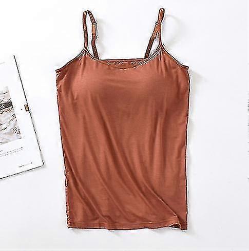 2 In 1 Women's Basic Seamless Camisole Solid Color Spaghetti Straps Slim Fit Cotton,adjustable Spaghetti Straps Tank Top With Built-in Bra
