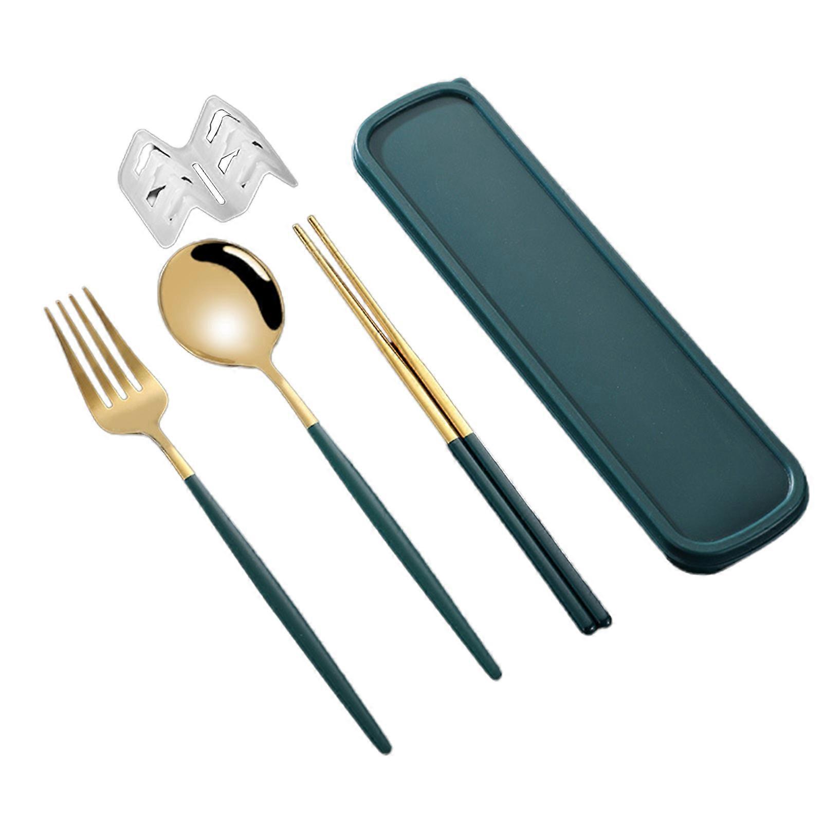 Flatware Kit Korean Style Dust-proof Stainless Steel Chopsticks Fork Spoon Dinner Set for Daily Use