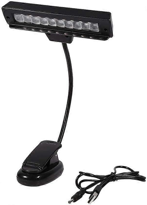Clip On Book Light, Portable 10 LED Clip-On Music Stand Clamp Reading Light USB Rechargeable
