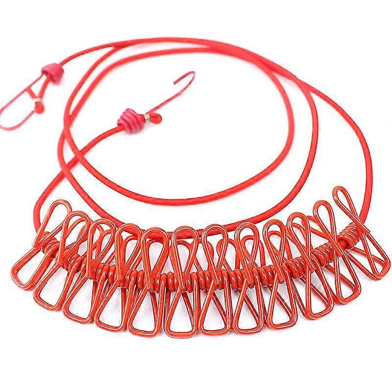 Portable Clothesline Adjustable Elastic Retractable Clothesline With 12pcs Clips For Outdoor And Indoor