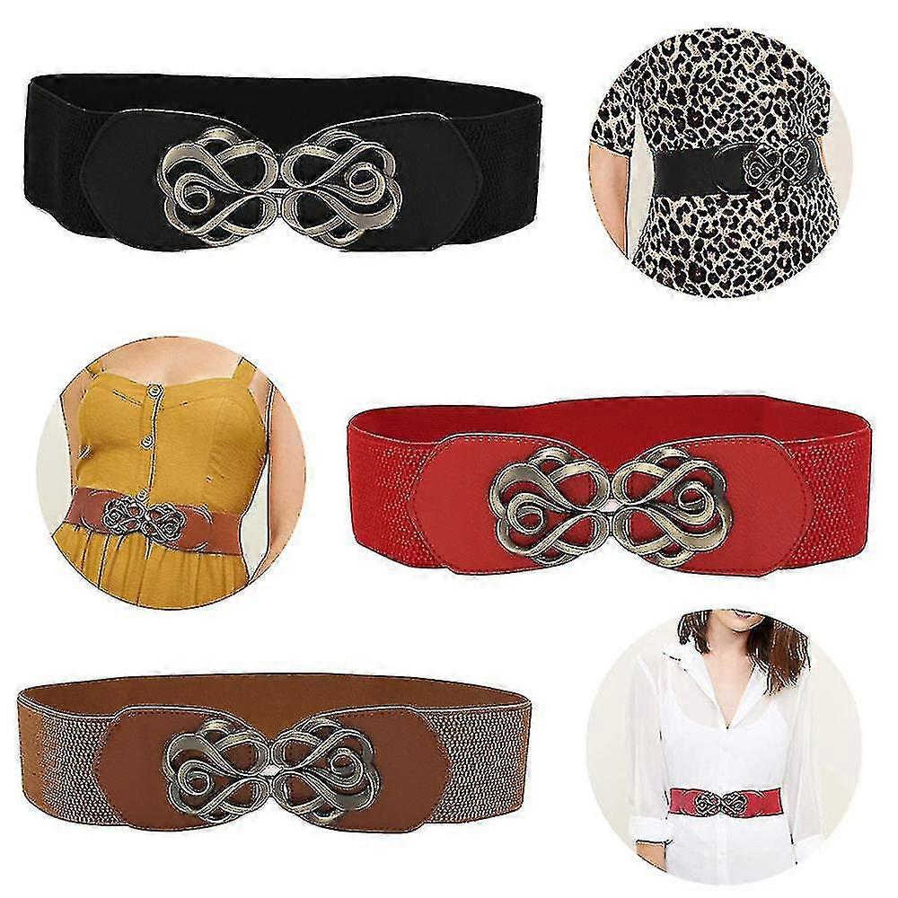 Bredt elastisk midjebelte for kvinner Retro stretchbelte for damekjoler