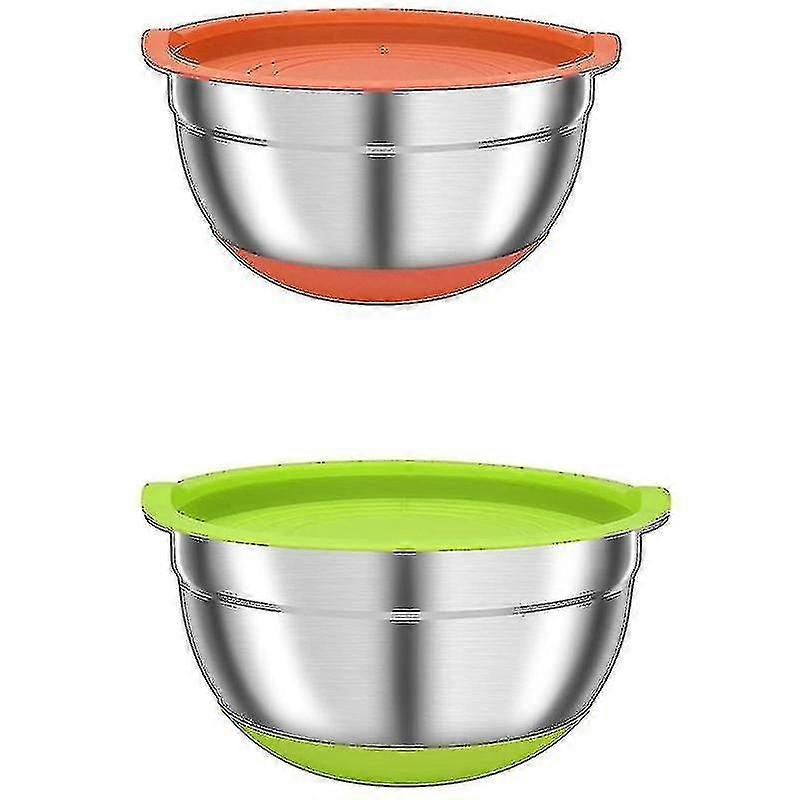2 Pack Mixing Bowls With Airtight Lids, Colorful Stainless Steel Metal Nesting Bowls For Kitchen, N