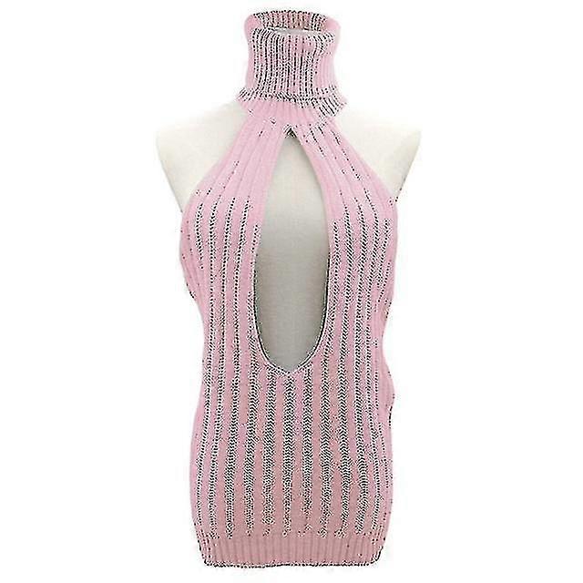 Women Backless Sweater Turtleneck Open Chest Hollow Knitted Pullovers Fall Sweaters
