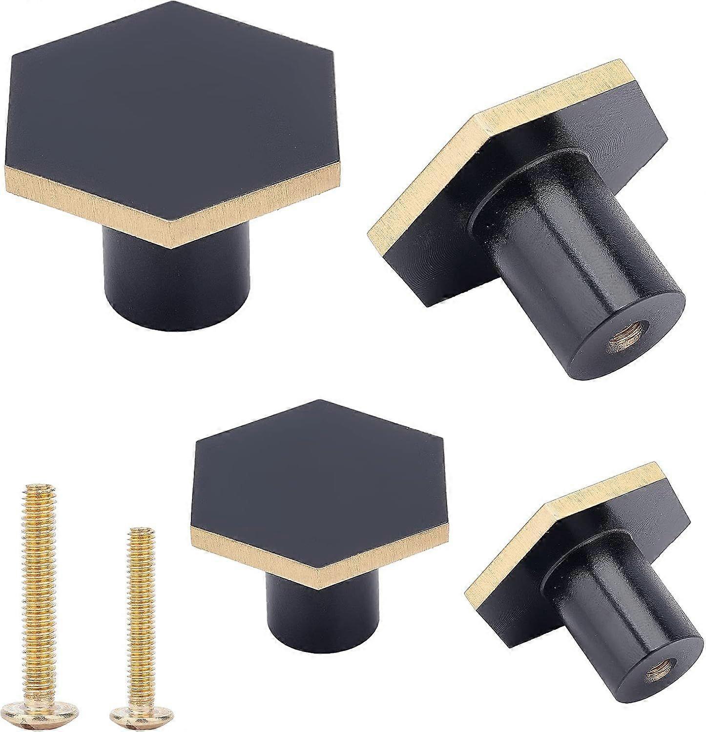 8pcs 2size Black Brushed Brass Hexagon Knobs Gold Cupboard Knobs for Kitchen Copper Brass Cabinet Knobs for Drawer Brass Cabinet Knobs Pulls Hardware