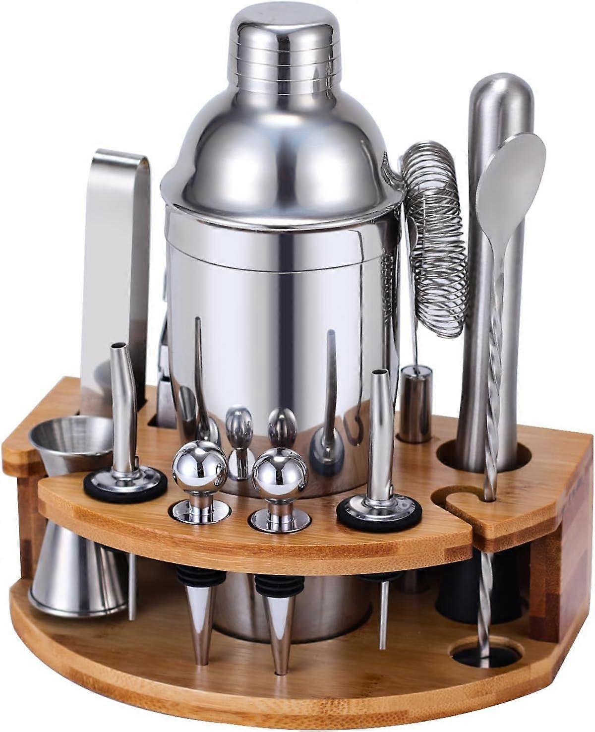 Cocktail Shaker Set Bartender Kit with Stand, 12 Piece Bar Set Drink Mixer Set with Stainless Steel Bar Accessories Tools(Silver)
