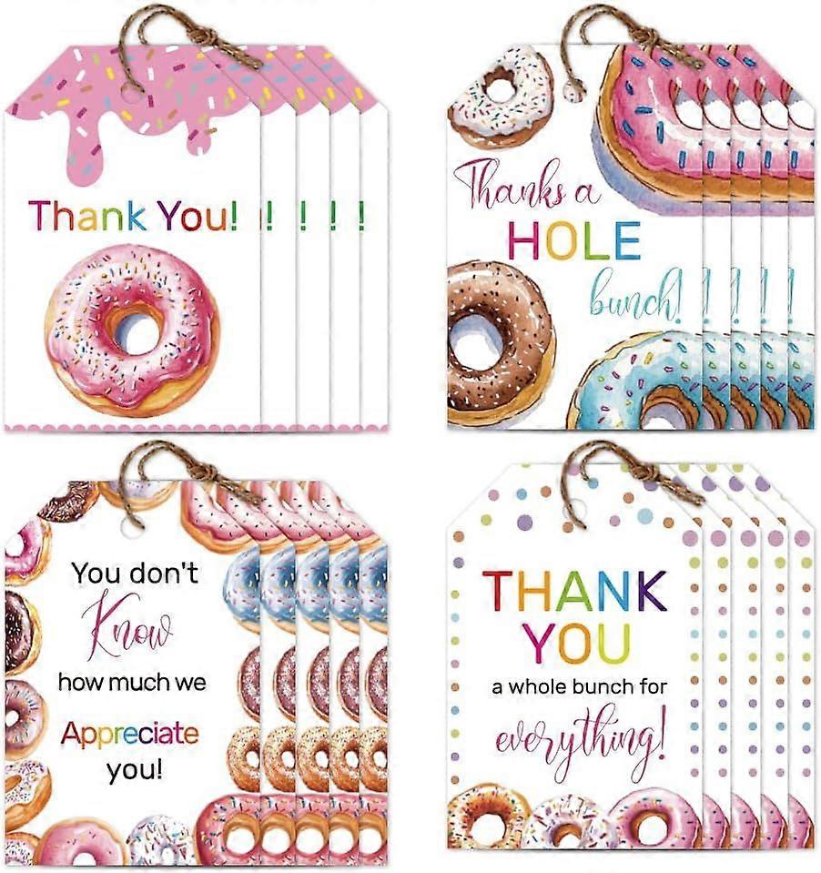 120 Pcs 4 Styles Donuts Gift Tags Dessert Paper Gift Tags with 30M String Love Hear Present Labels for Gift Wrapping Valentine's Day Party and Celebra