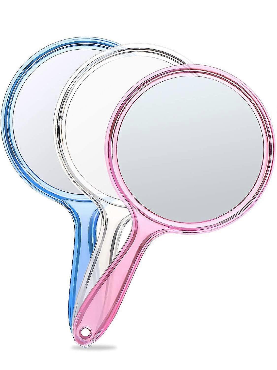 Miroir à main, miroir portatif double face 1x / 3x miroir grossissant avec poignée, ensemble de 3 (mélanger les couleurs)