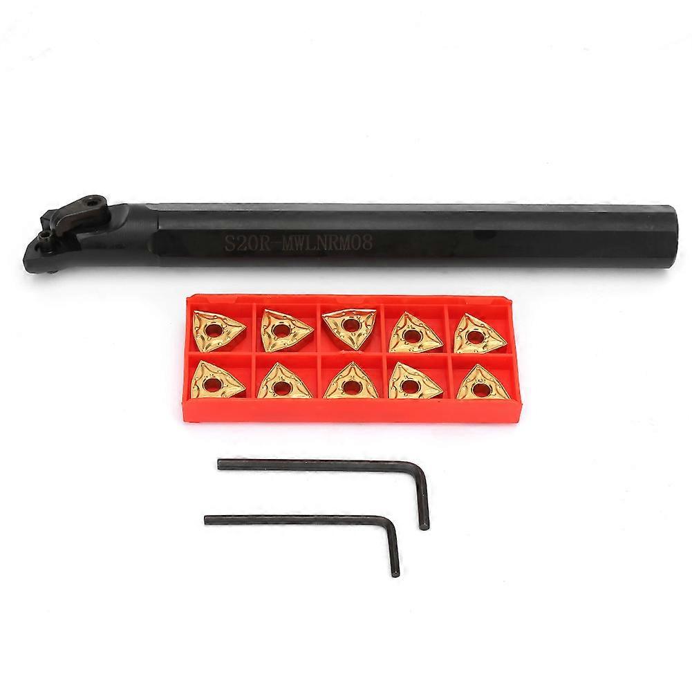 S20R-MWLNR08 Lathe Turning Tool Holder + 10pcs WNMG432 Carbide Inserts + 2pcs Wrench