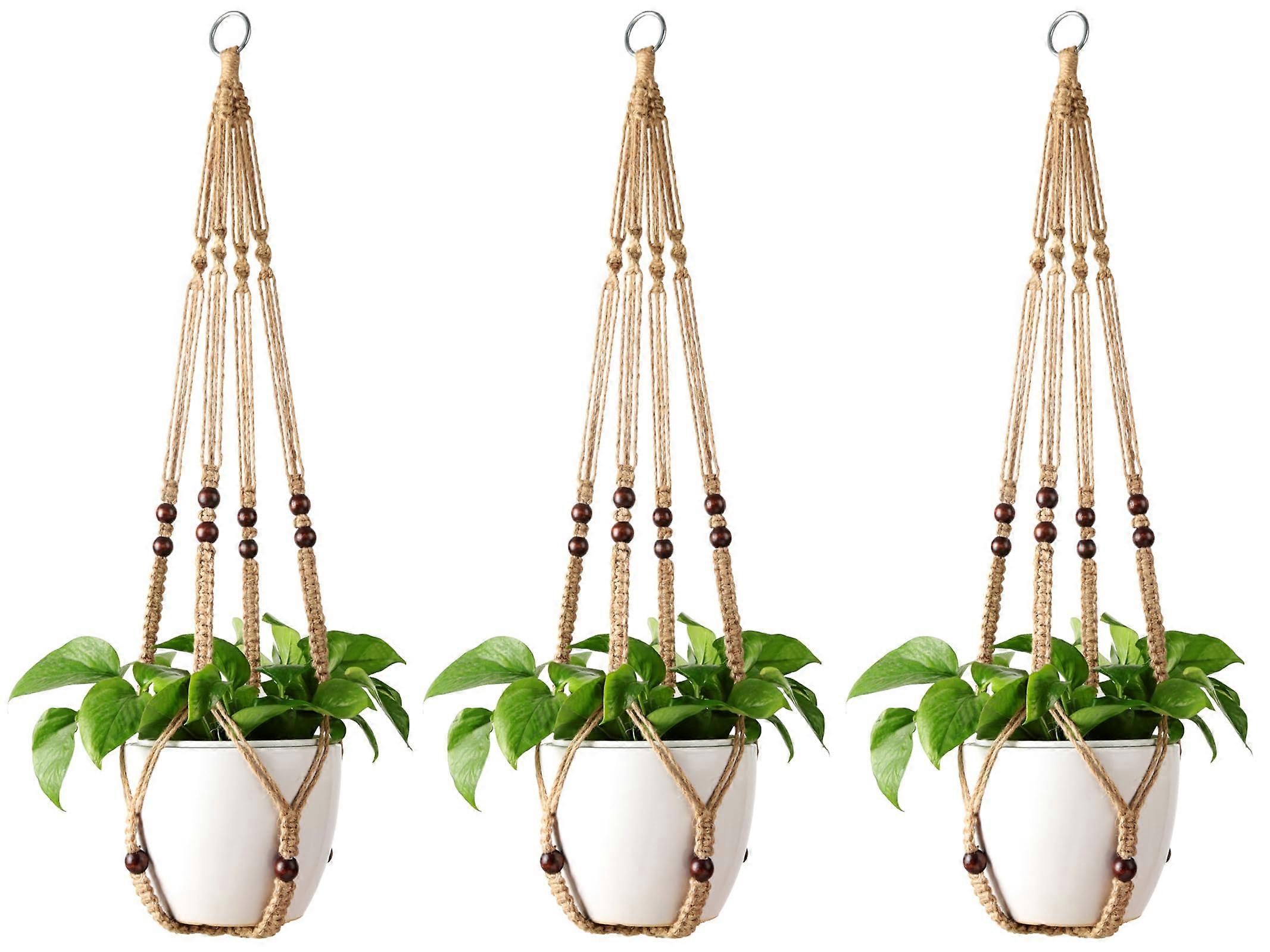 Macrame Plant Hanger Set of 3, 35 Inch Indoor Hanging Planter Holders, No Tassels, Boho Decoration for Home