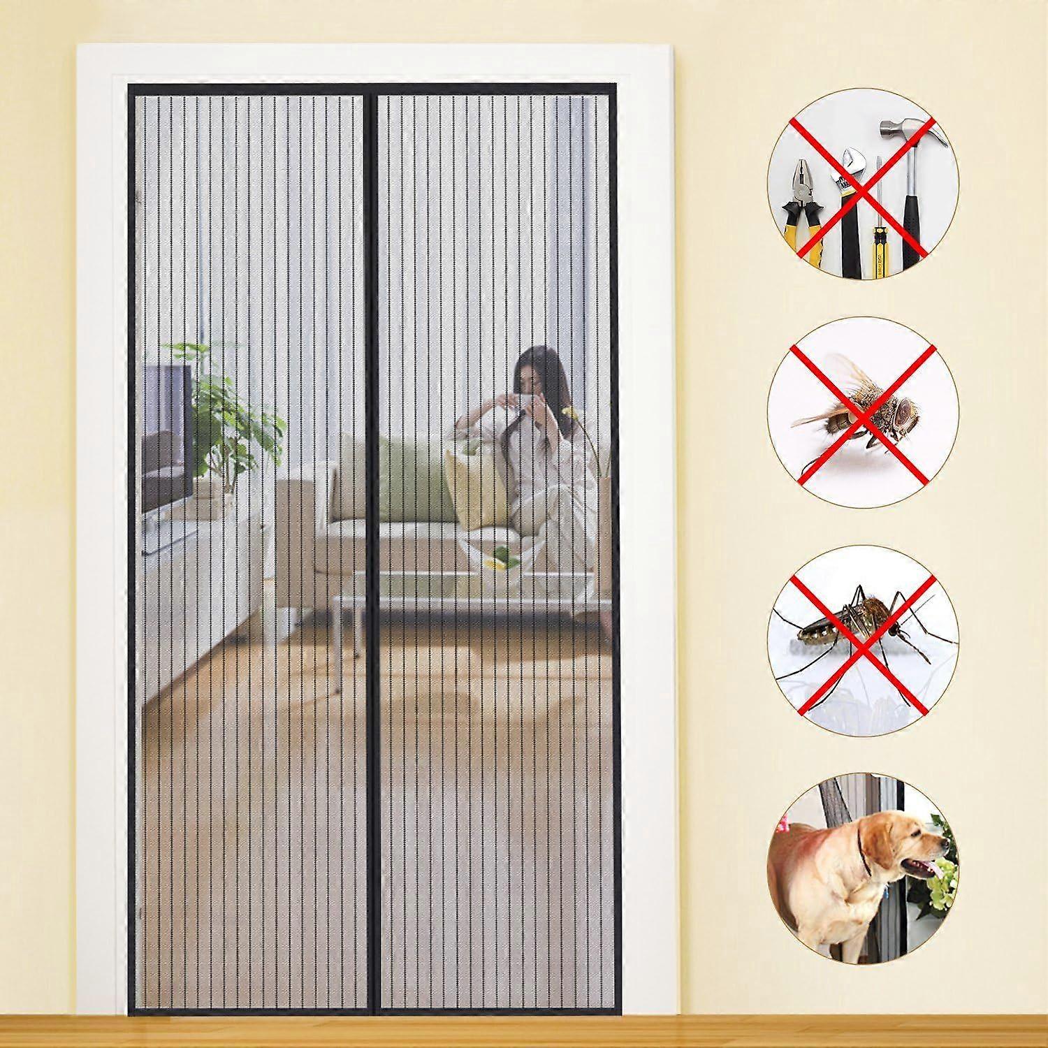 Magnetic Mosquito Net Door Curtain Anti-Fly Adhesive Strip 80cm*210cm Automatic Closing Ultra Fine Mesh Easy Installation Without Tool for Children an
