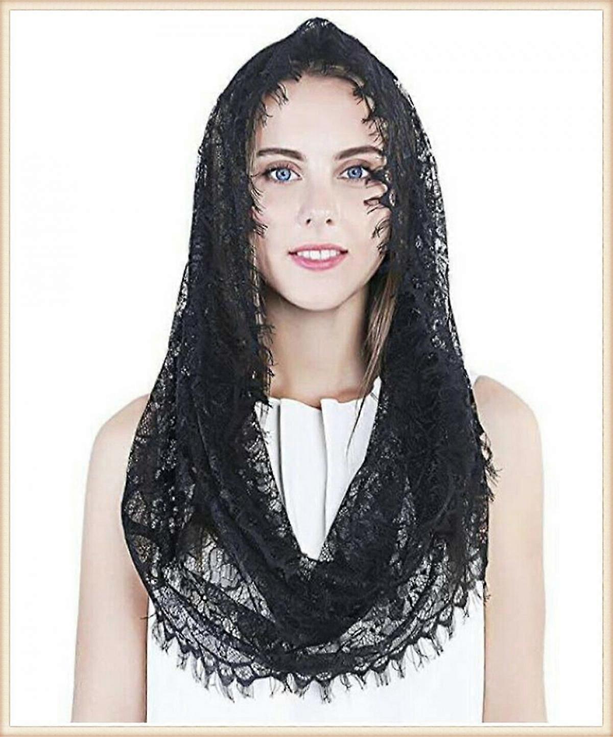 JUSCH Kaple Závoj Květinový latinský mše Pokrývka hlavy Krajkový šátek Mantilla Závoje do kostela (C), WZ-1381