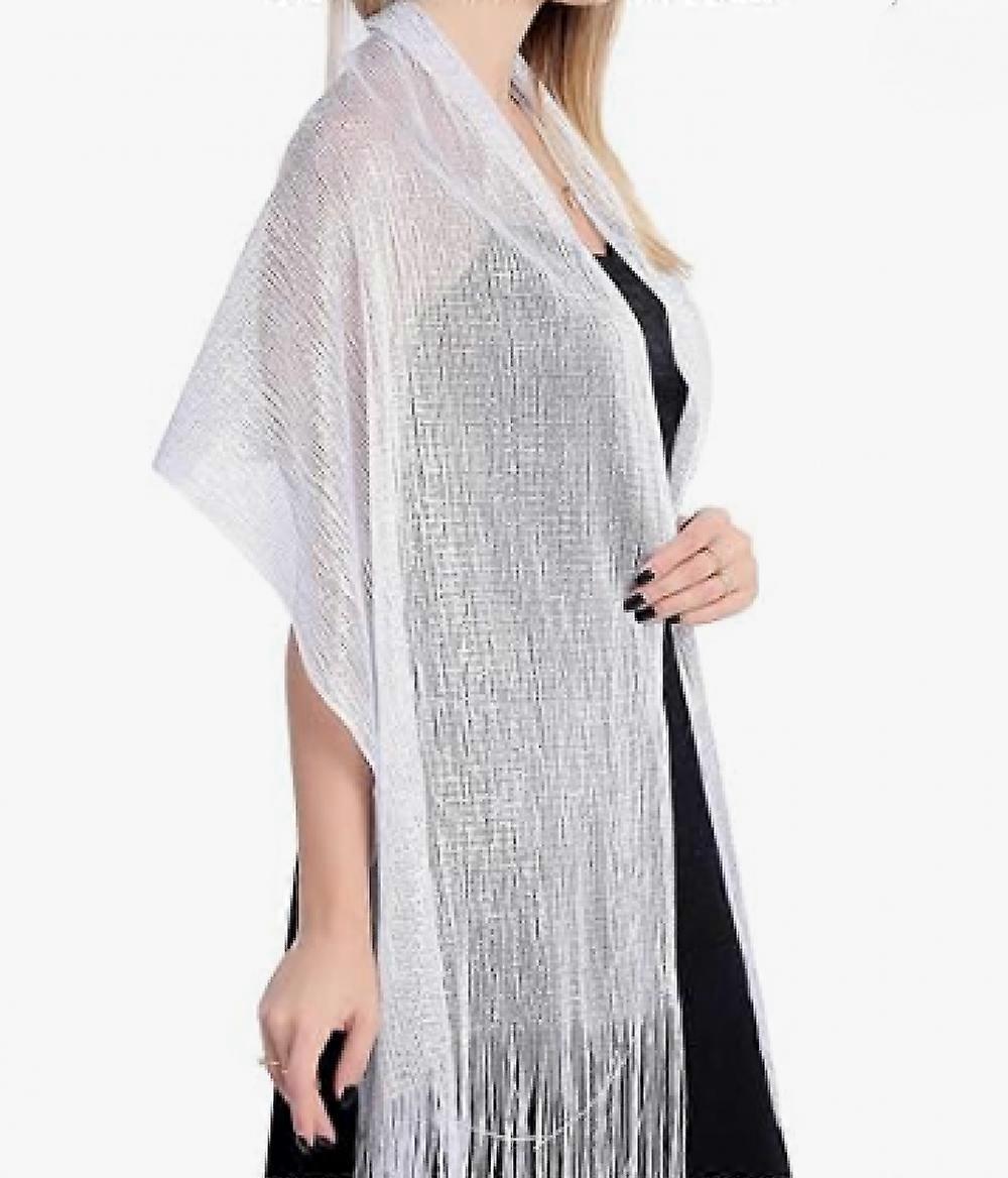Scarf - Shawl - Women Scarves and Wraps - for Evening Dresses Wedding Shawl Formal Shrug - Width 45*Length 160cm, with 15cm tassel - white - Polyeste