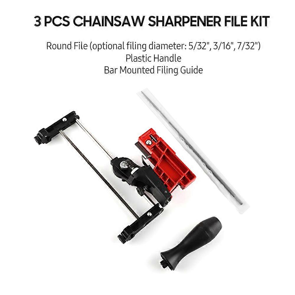 Bar Mounted Chainsaw Sharpener File Kit Manual Filing Guide with 5/32 Inch Round File and Plastic Handle for Sharpening Chain Saw