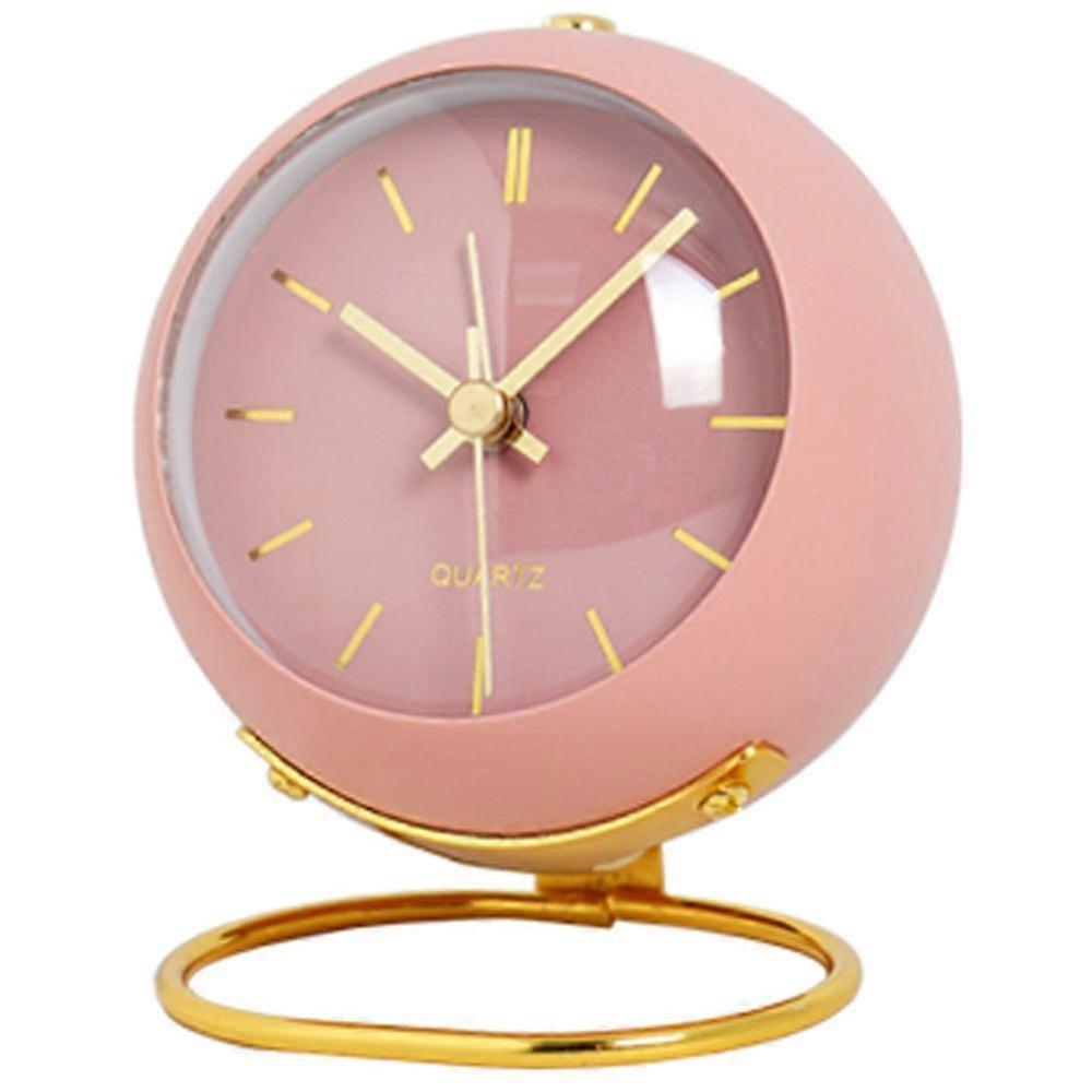 Analog Alarm Clock with Lights, Small Silent Retro Alarm Clock Student Bedside Alarm Clock Luminous Pointer Clock(Pink)
