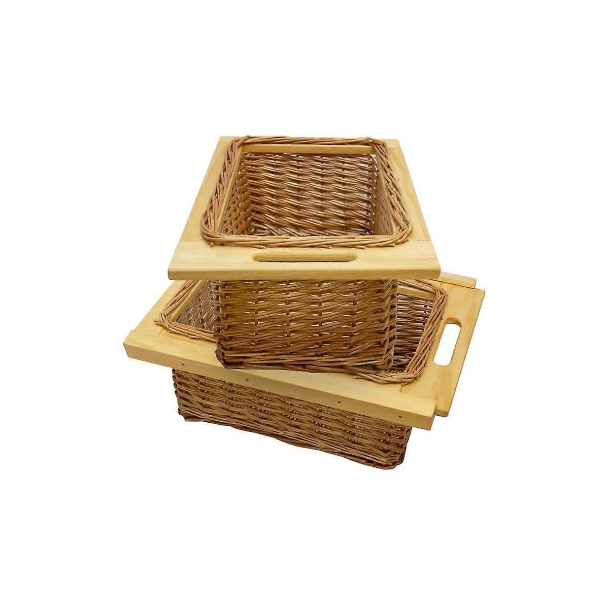 Pull out Wicker Basket Drawer x 2 400mm Kitchen Storage Solution Larder Base Unit Cupboard with