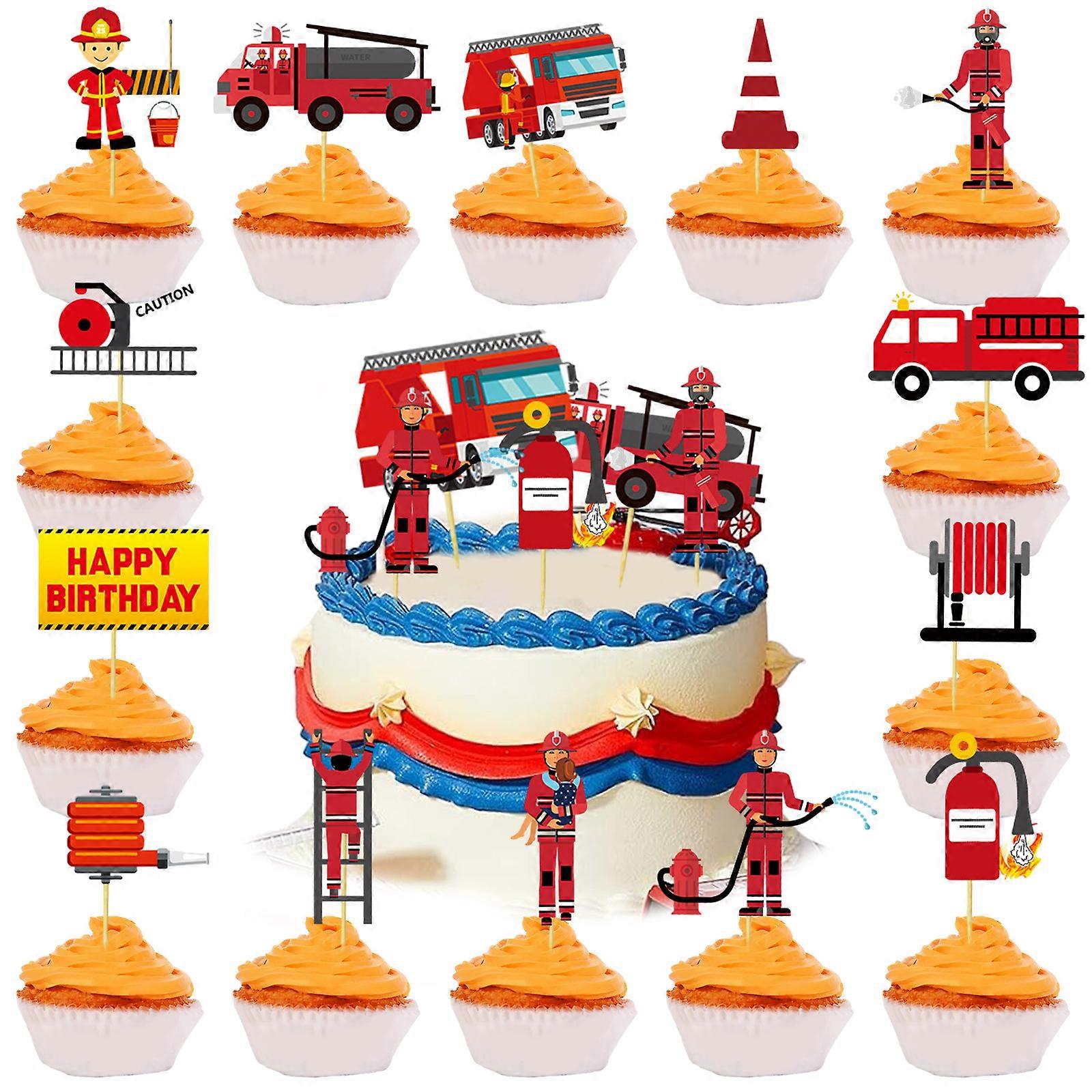 Fire Department Cake Topper, Firefighting Vehicle Decor for Fireman Theme Party, Smooth Edges Without Burrs High Quality Cardboard, Non-Toxic