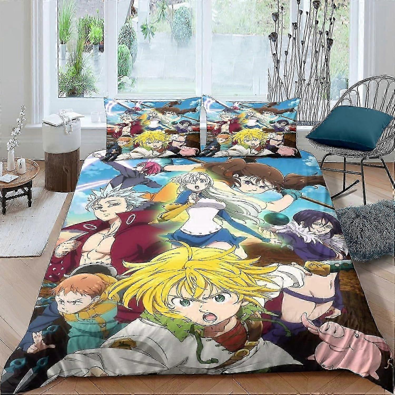 o4274 Lençóis Sete Pecados Capitais Capa de Colcha Conjunto de Cama Capa de Edredom 3D Conjuntos de Capa de Edredom 3 Peças Microfibra Macia para Meninos Meninas Zíper com Pil
