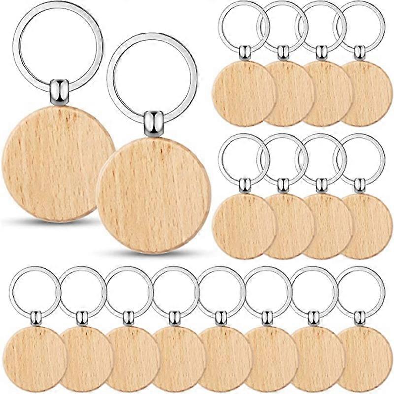 50 Pieces Blank Wooden Key Tag Key Engraving Blanks Unfinished Wood Keychain Key Ring Key Tags for D