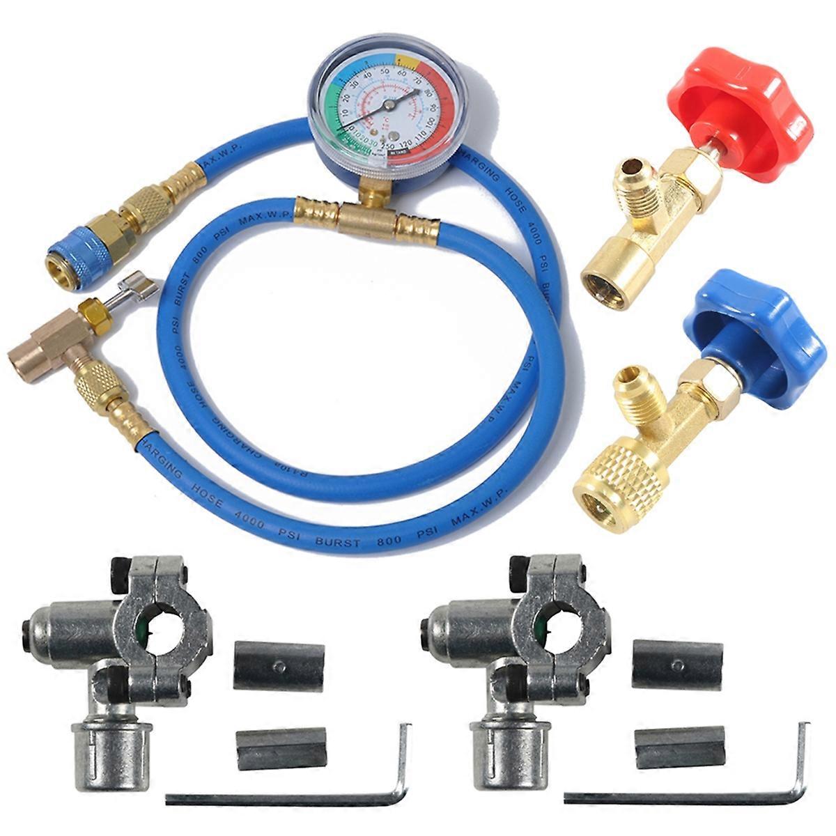 R134A Refrigerator Freon Recharge Kit with Pressure Gauge Car AC Measuring Hose Kit Copper for Car M