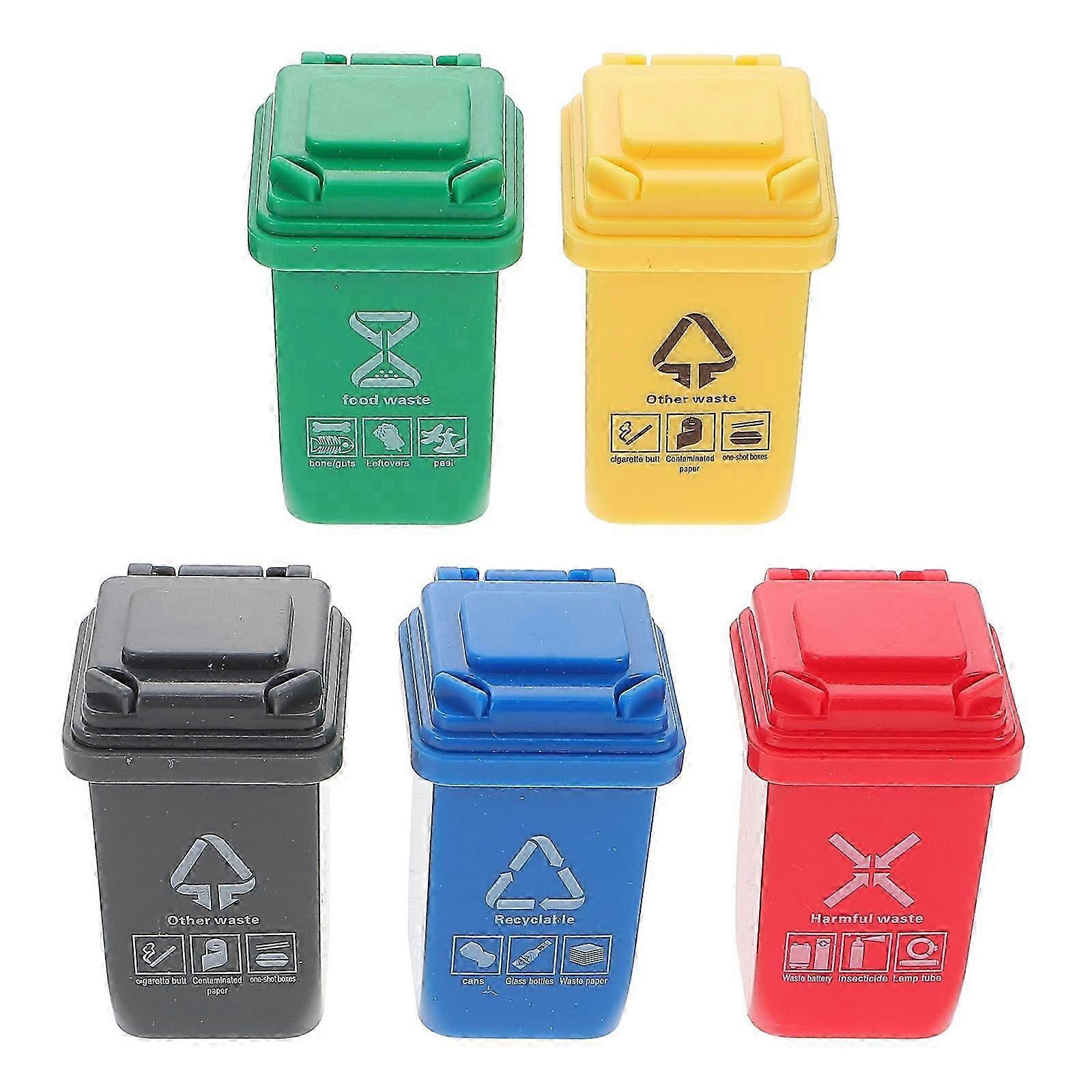 5 Pcs Containers Lids Doll House Sorting Garbage Bin Mini Garbage Can Mini Trash Can Toy Garbage Can Toy