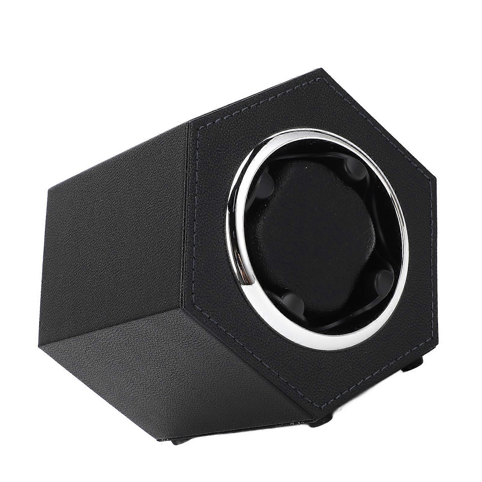 Hex Shaped Single Watch Winder Box - 2 Modes, Automatic Quiet, Black for Cabinet Shelf Desktop W147B