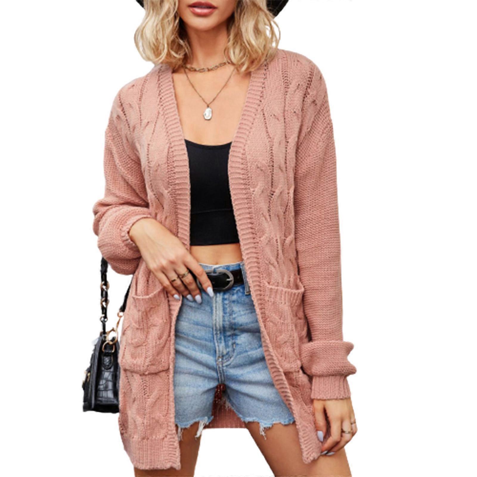 Frauen Dicke Casual Strickjacke Langarm Gestrickt Mittellange Pullover Tops Leichte Strickjacke Weich Drapiert Pullover Mantel Leder rot XL