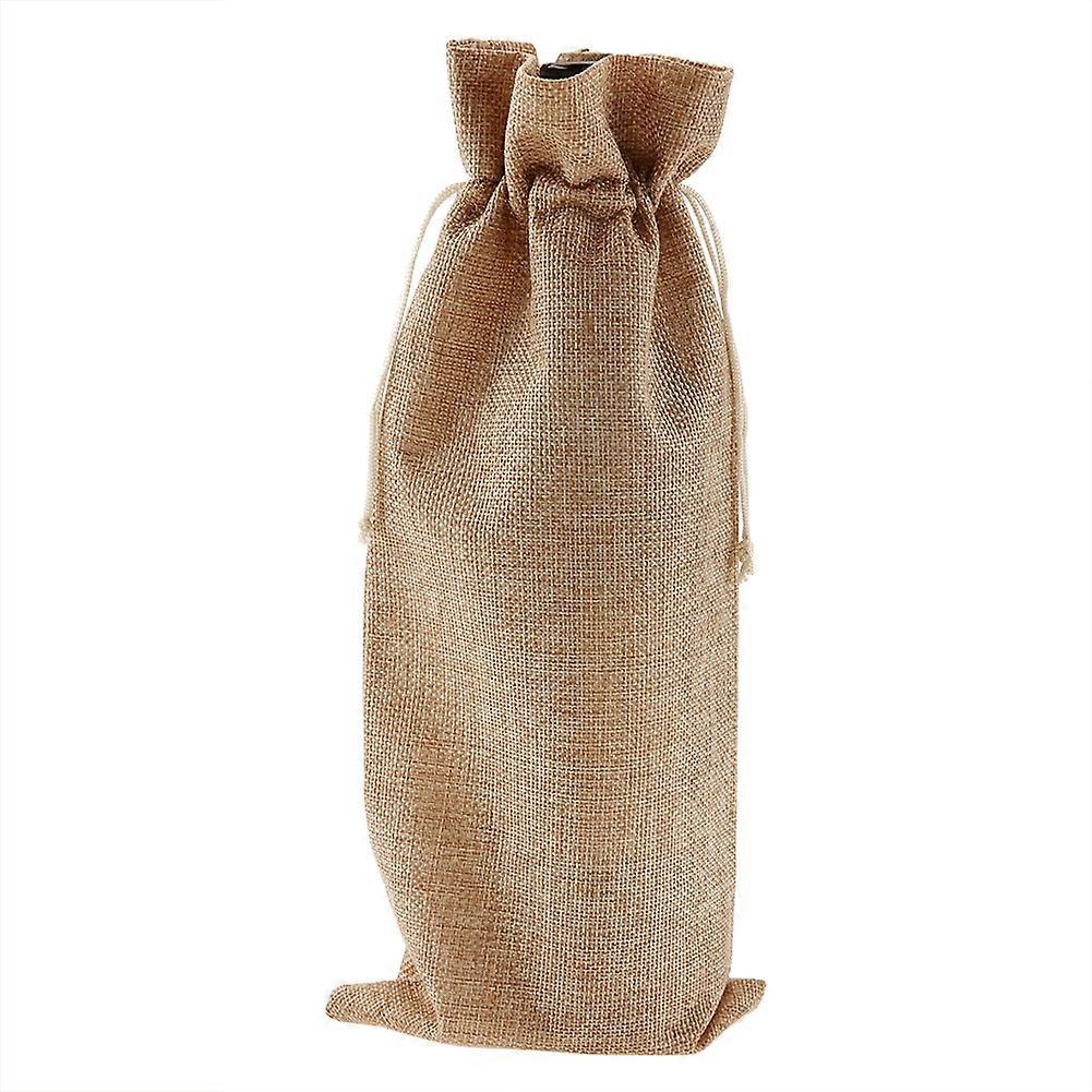 12pcs Simple Linen Fabric Wine Bag with Drawstring Champagne Decorative Cover (Deep Linen)