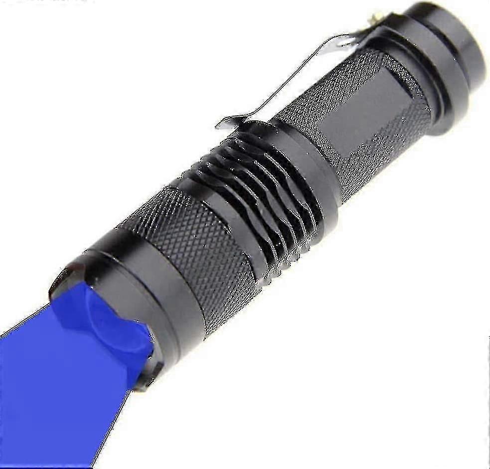 Blue Light Led Flashlight, Zoomable, Waterproof, 3 Light Modes, Adjustable Focus, Suitable For Campi