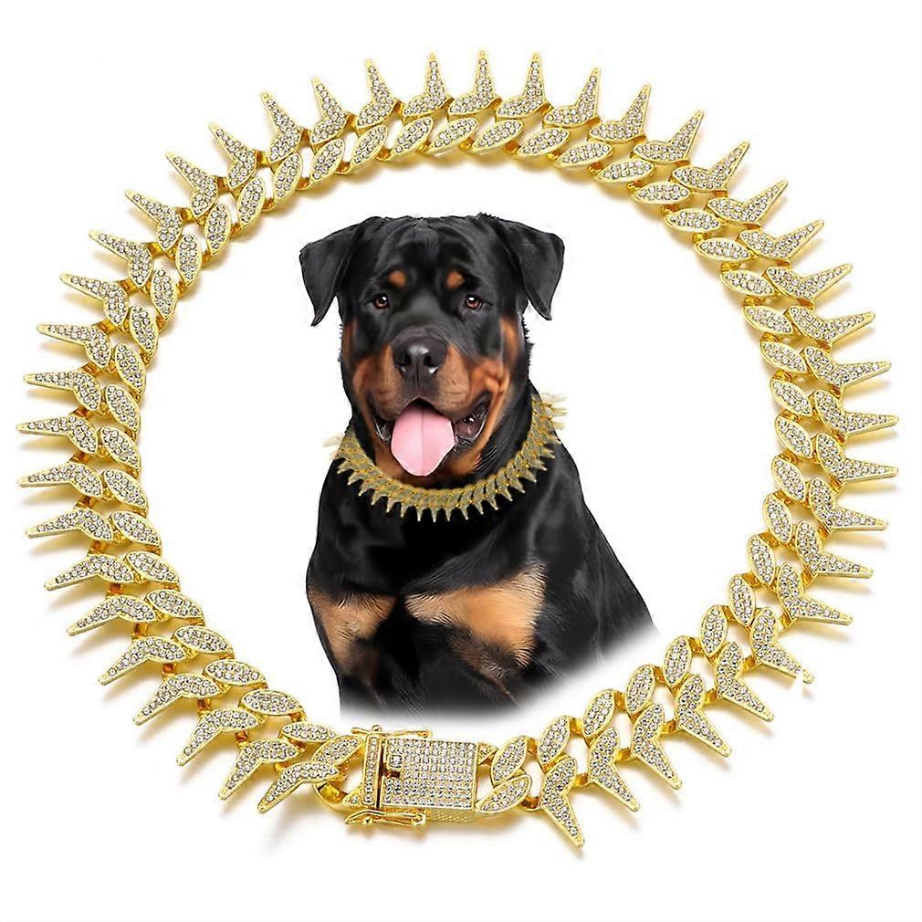 Cool Spiked Style Bling Diamond Cuban Link Rhinestone Dog Collar 16-Inch for Small Medium Large Pets