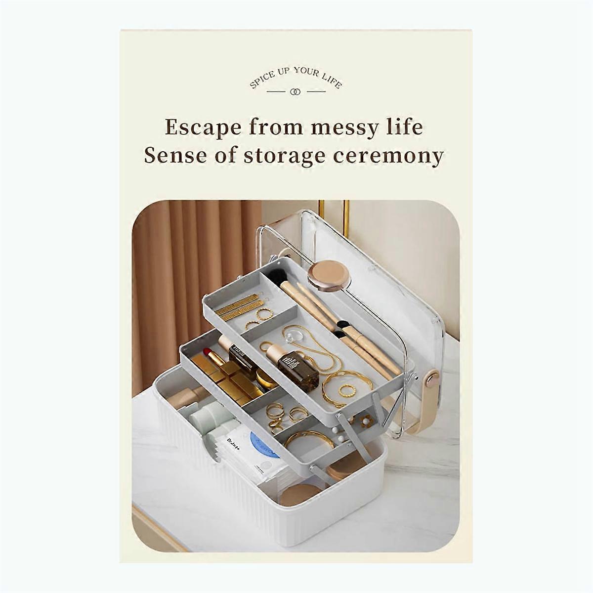 Cosmetics Storage Box Bigcapacity Desktop Storage Box, Light Pink