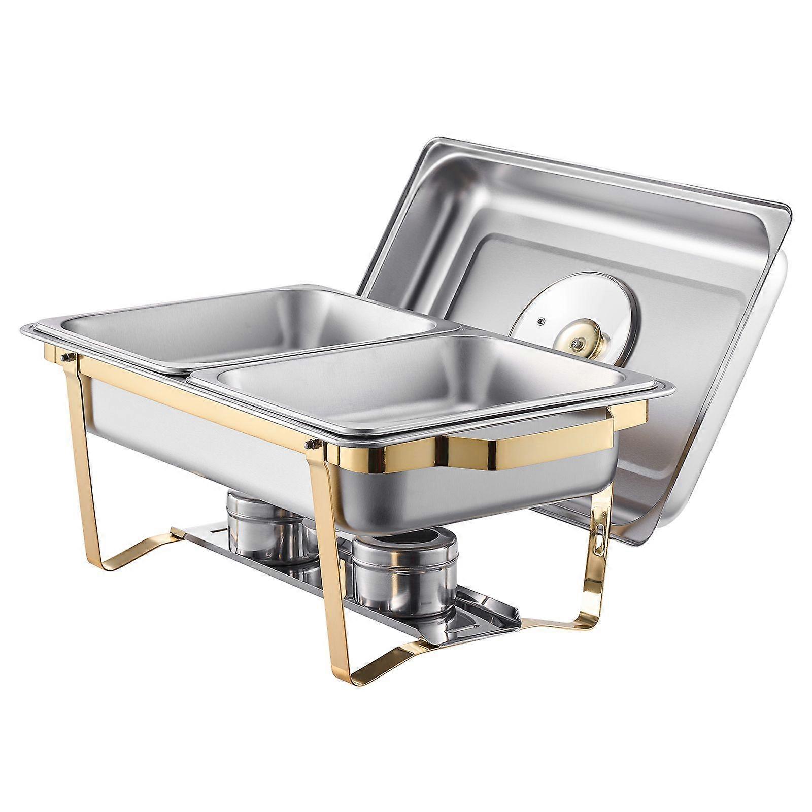 Chafing Dish Set aus Edelstahl, 4 Qt 2er-Pack, bestehend aus 4 halbgroßen Pfannen, rechteckigem Catering-Stövchen mit Glasdeckel, Wasserpfanne