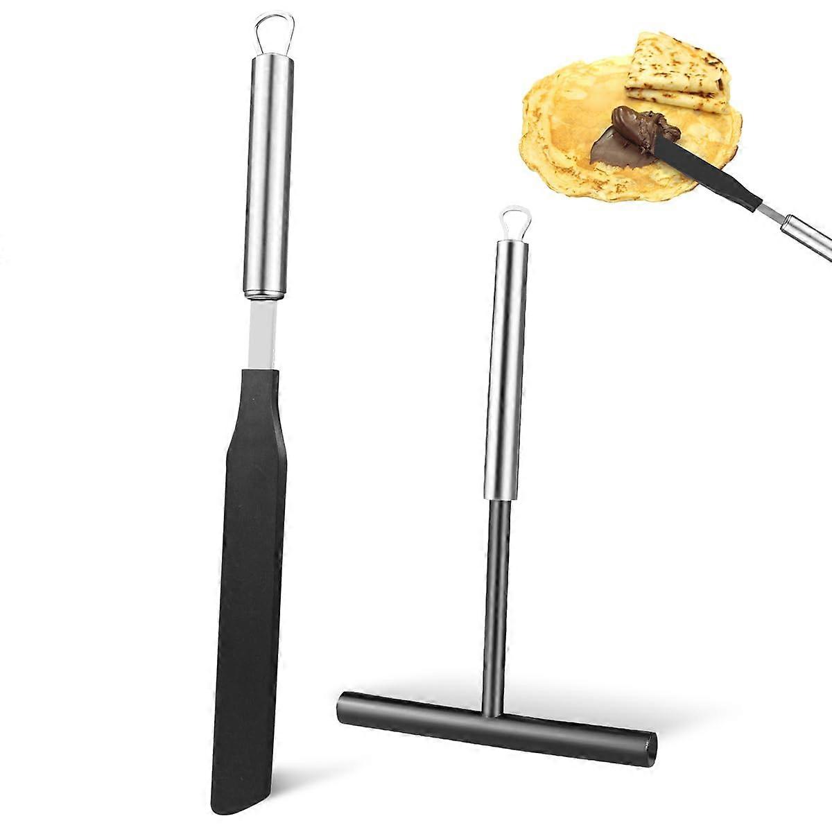 Crepe Spreader and Spatula Set, 2-Piece Stainless Steel, Black, Crepe Spreader Tool and Batter Spatula Kitchen