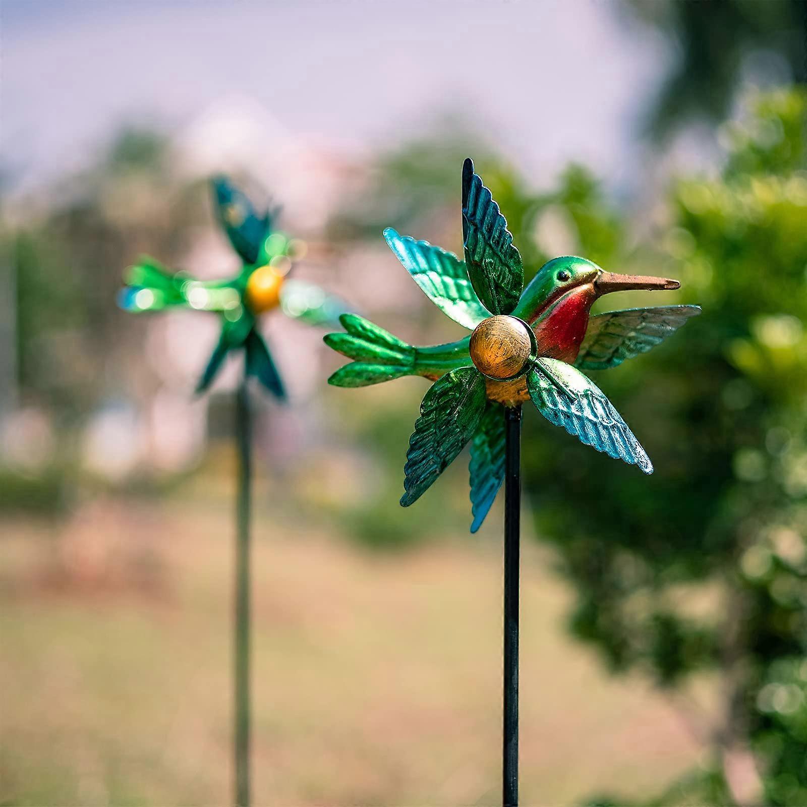 Wind rotating garden rotators Hummingbird Small Wind Statue Metal 2 windmill package open garden patio grass and garden