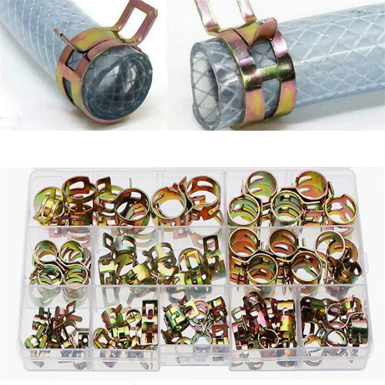 100pcs 6/7/8/9/10/11/12/14/15/17mm Spring Hose Clamps Claps Clip Fuel Line Water Air Pipe Tube for Band Clamp Metal Fastener Spring Hose Clamps