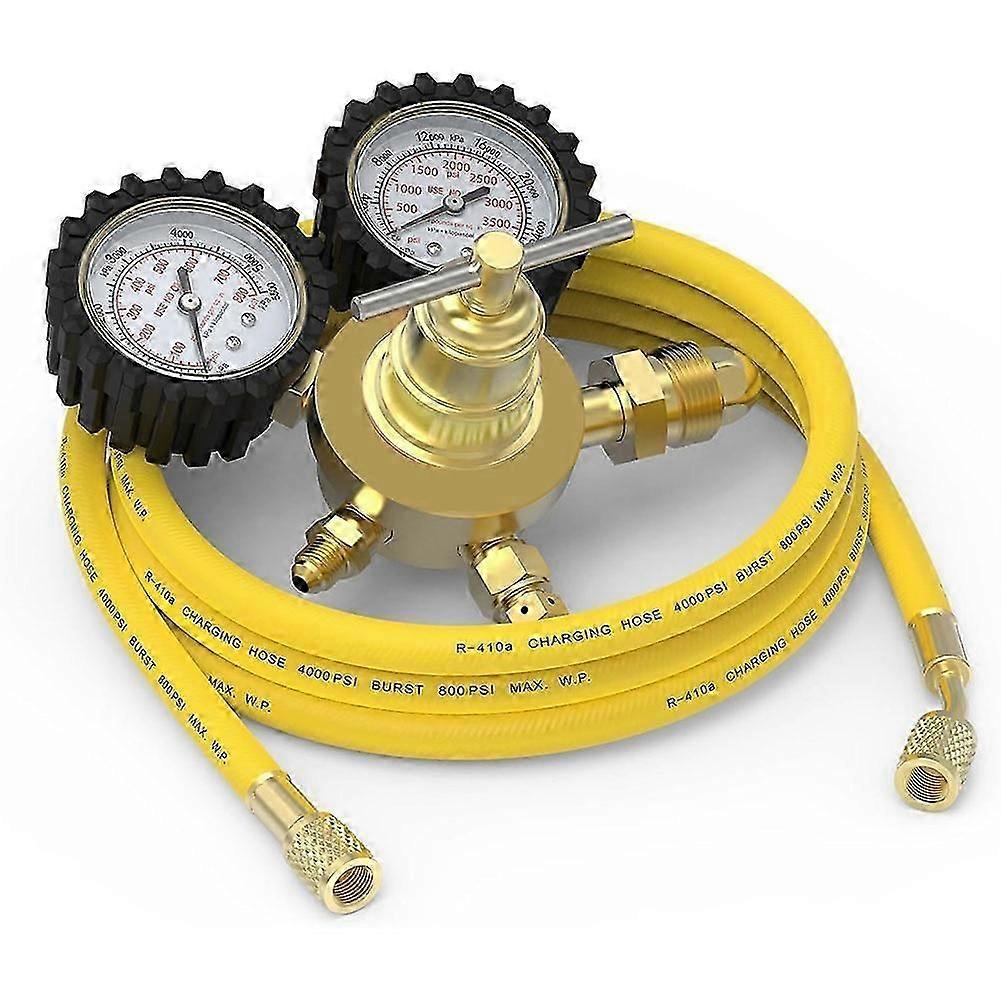氮气调节器+软管，0-800 PSI 和 0-4000PSI 输出压力，CGA580 入口连接和 1/4 英寸米