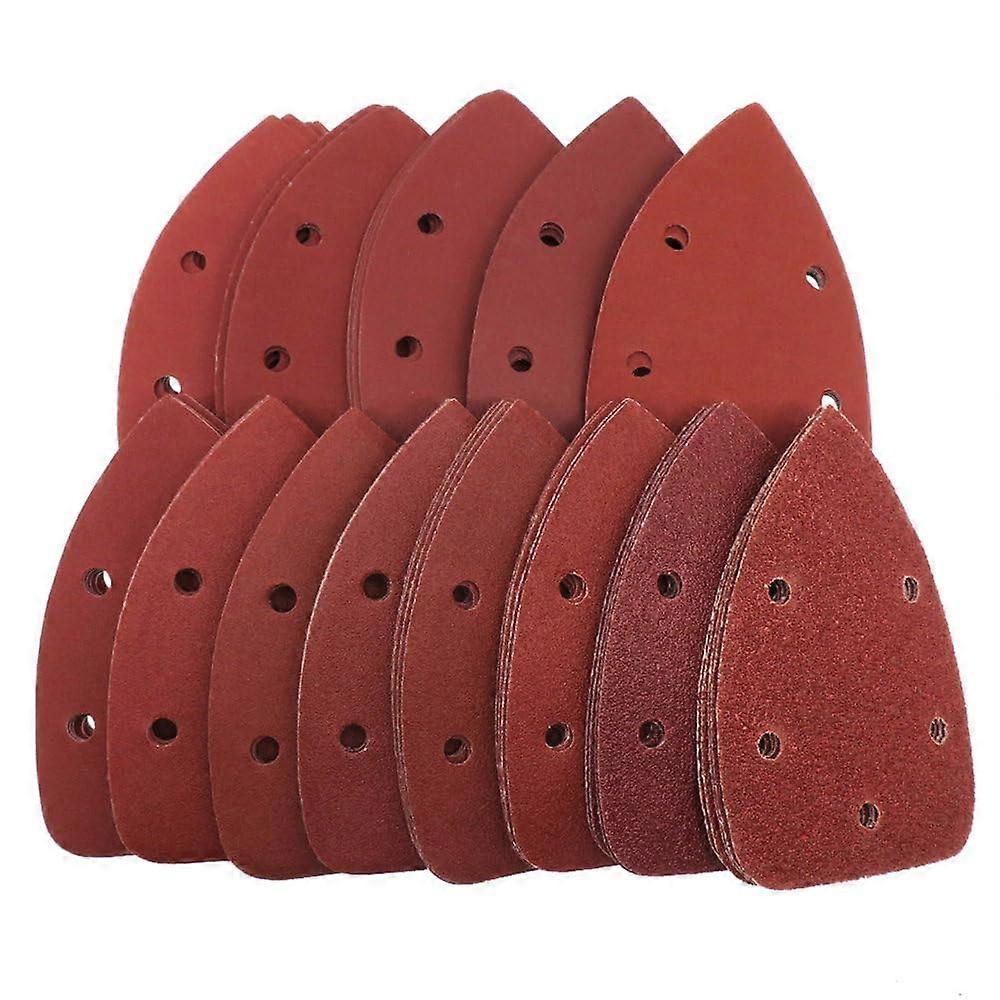 98X140mm Red Hook and Loop Sandpaper Triangle 5 Holes 26 Pcs Grit 40-1000 Assorted Abrasive Tools for Smoothing and Finishing