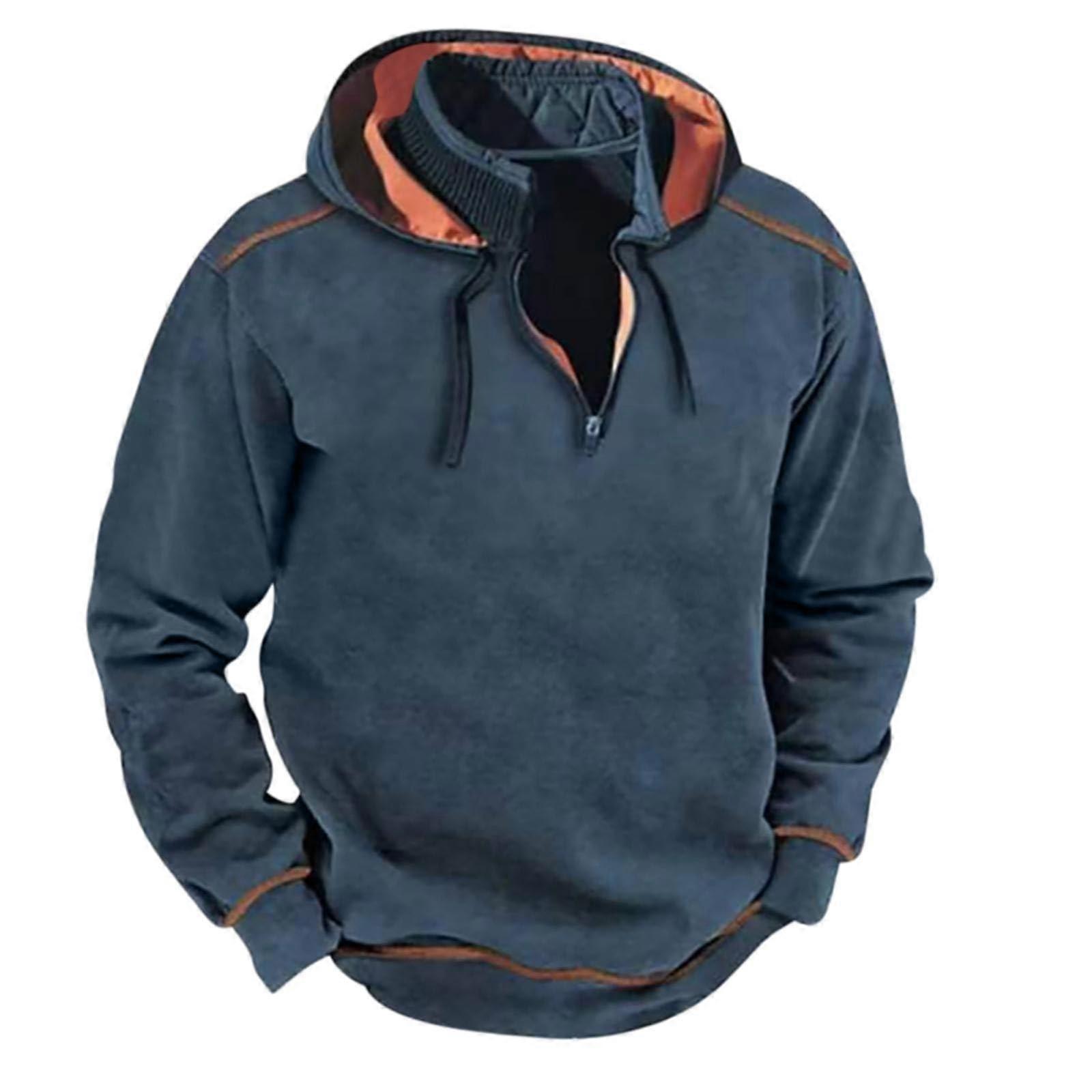 Men Tactical Hoodies Winter Windproof Thermal Raglan Patchwork Kazakh 1/4 Zip Sweatshirt
